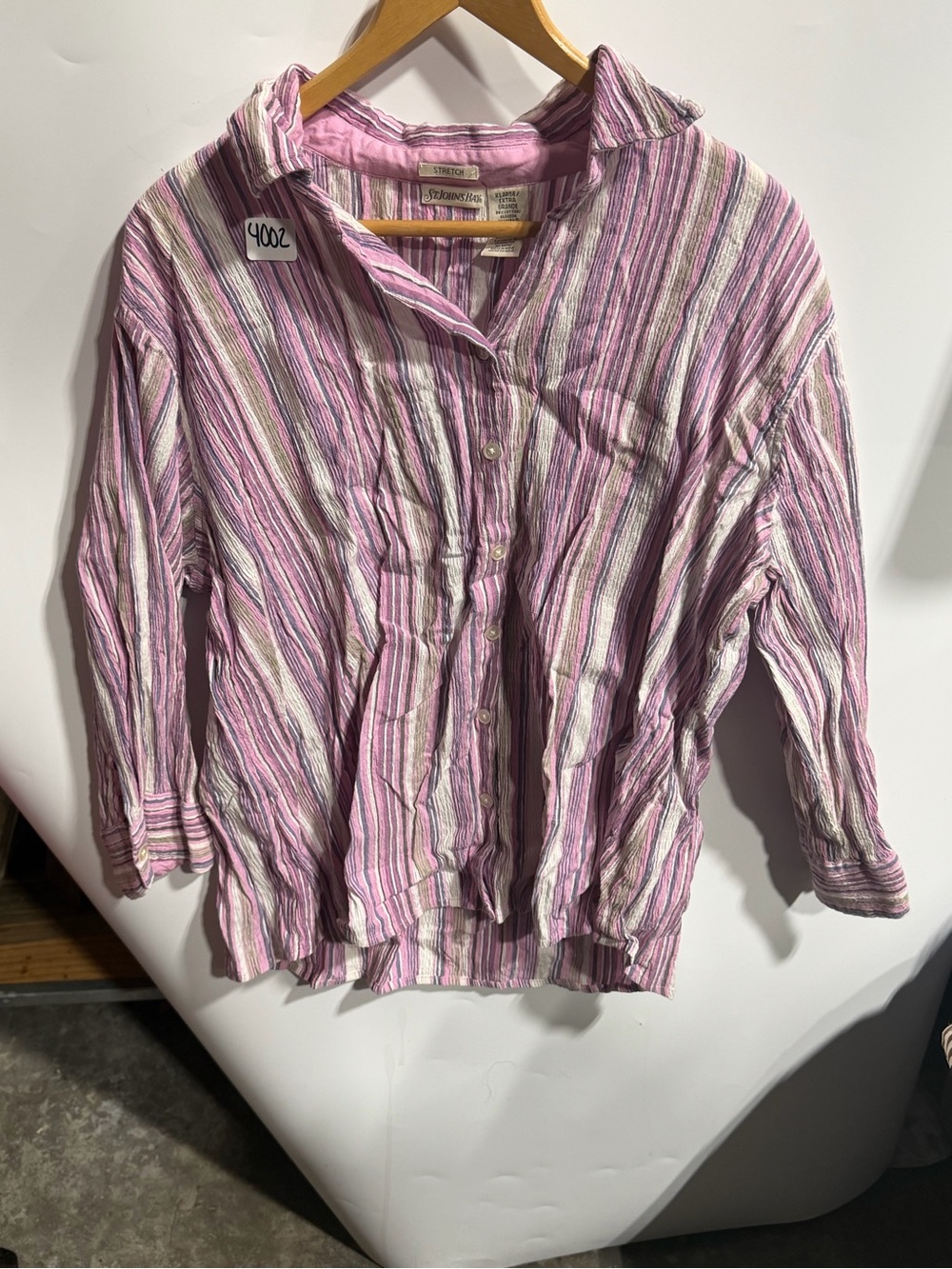 #4002-St. John's Bay Pink and White Striped Button-Down Shirt